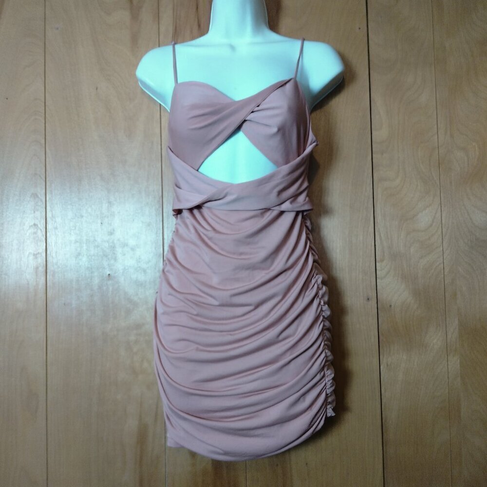 Angel Biba Mini Ruched Cut Out Spaghetti Strap Dress Zip Back Size Medium